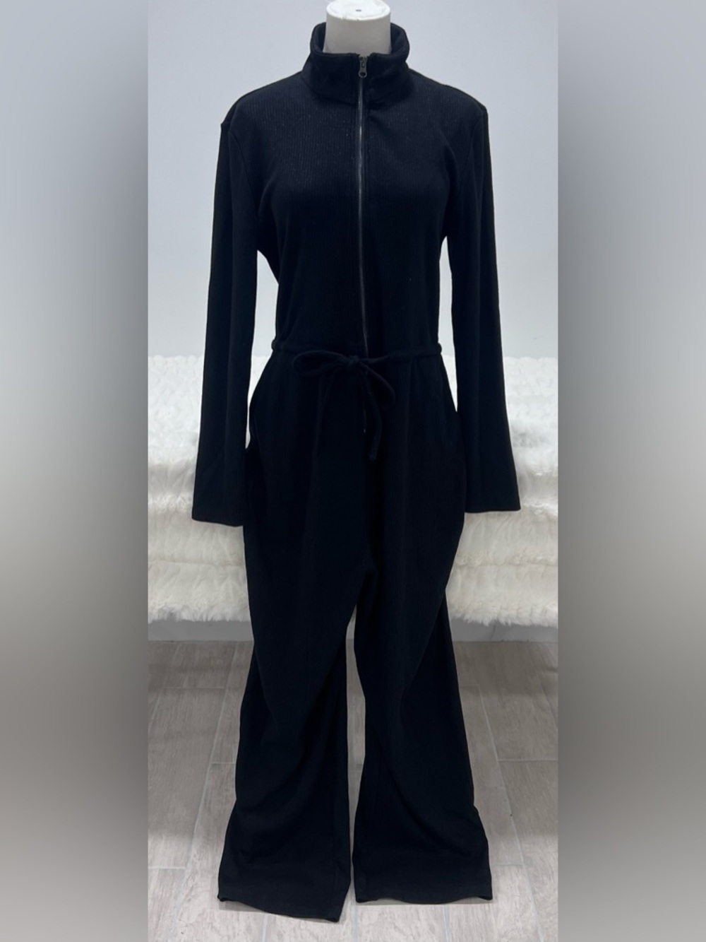Modesees Elegant Knit Sparkling Zipper Front Jumpsuit - Picture 3 of 8